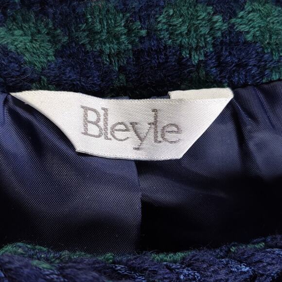 Vintage 90s Bleyle Wool Tweed Jacket 12 Green Blue Diamond Print Collared Blazer - Picture 8 of 9